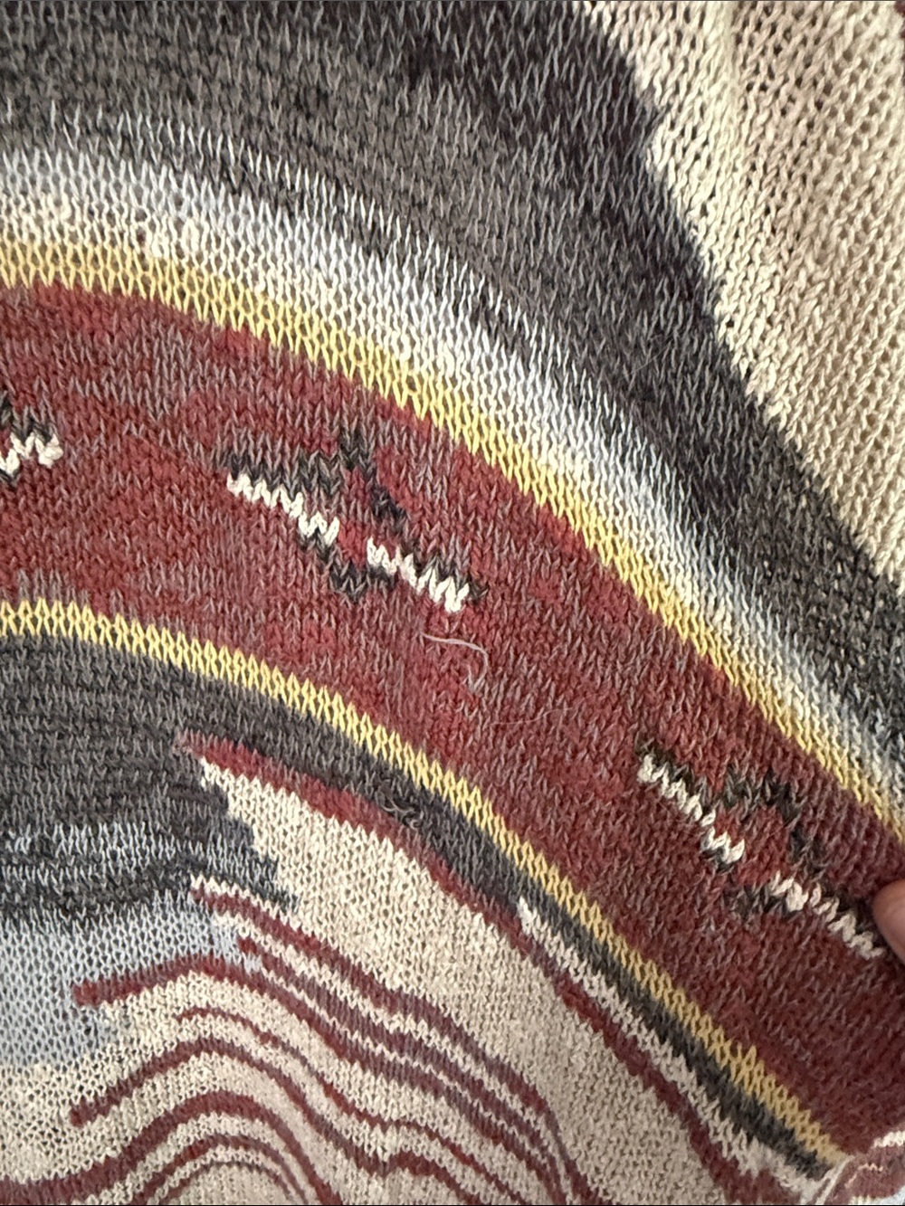 Free People Striped Fringe Knit Hoodie in Cream, Rust & Gray - Picture 4 of 4